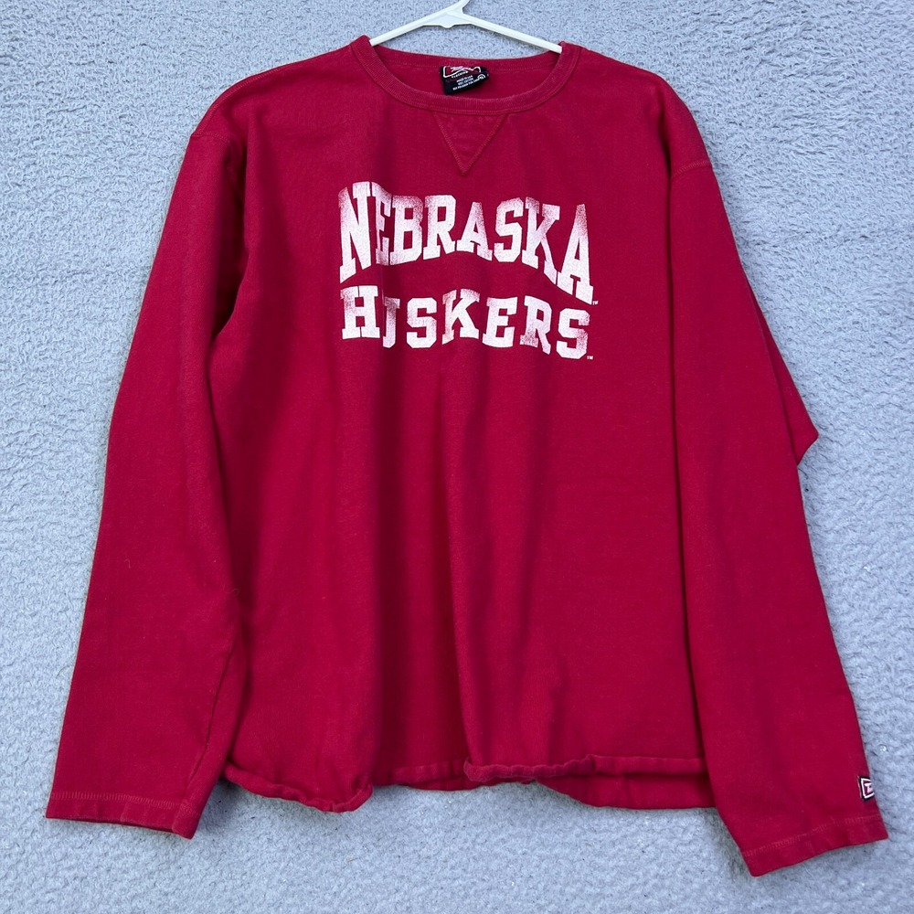 VTG Nebraska Huskers Sweatshirt Mens XL Red Faded Spellout Classic USA Made